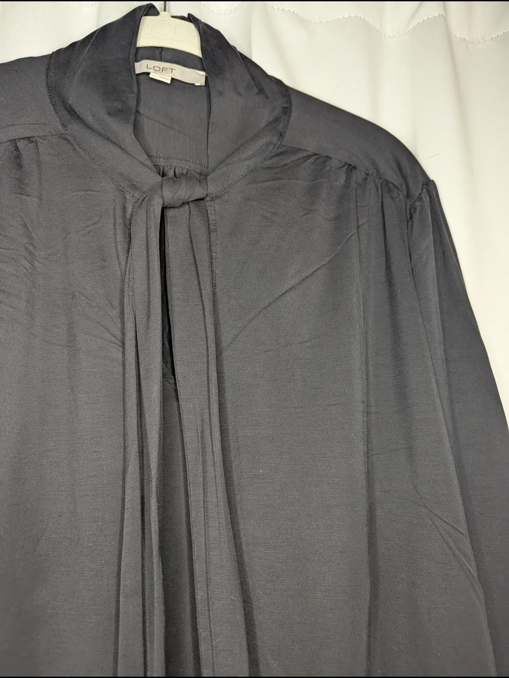 LOFT Black Tie-Neck Blouse